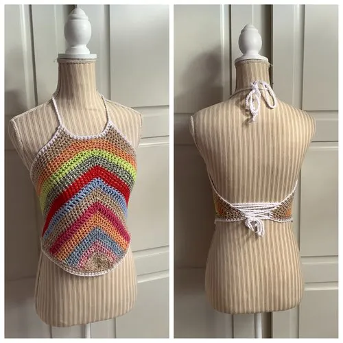 Chic top-bustier au crochet ,fil coton bio multicolore,fait main,pour femme,fille taille 34-38