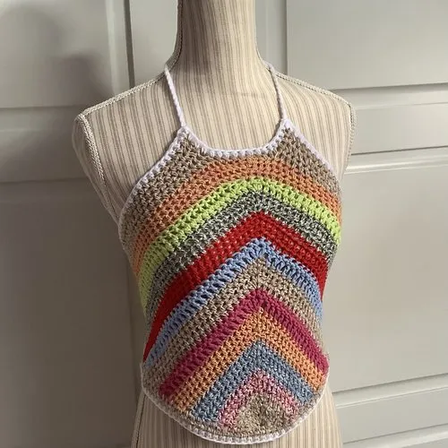 Chic top-bustier au crochet ,fil coton bio multicolore,fait main,pour femme,fille taille 34-38