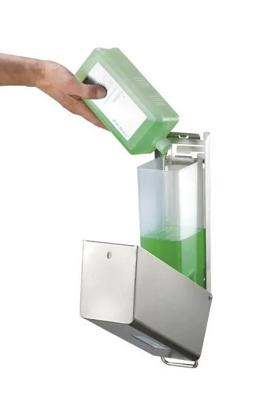 Distributeur de savon et de désinfectant Air Wolf série Omega H x L x P : 288 x 97 x 142 mm 600 ml acier inoxydable revêtu 29-00