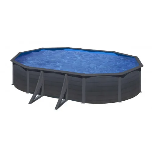 Gre Pools Piscine ovale acier 6,34m x 3,99m x H: 1,22m -  Gris anth...